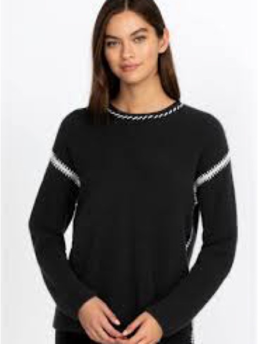 Johnny Was Daria cashmere whipstitch with White Contrast Trim sweater